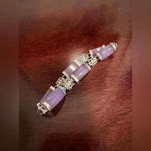 Vintage Purple Jade Tennis Bracelet in 925 Sterling Silver 7.5 inches